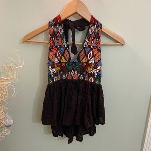 Free People halter top with embroidered pattern